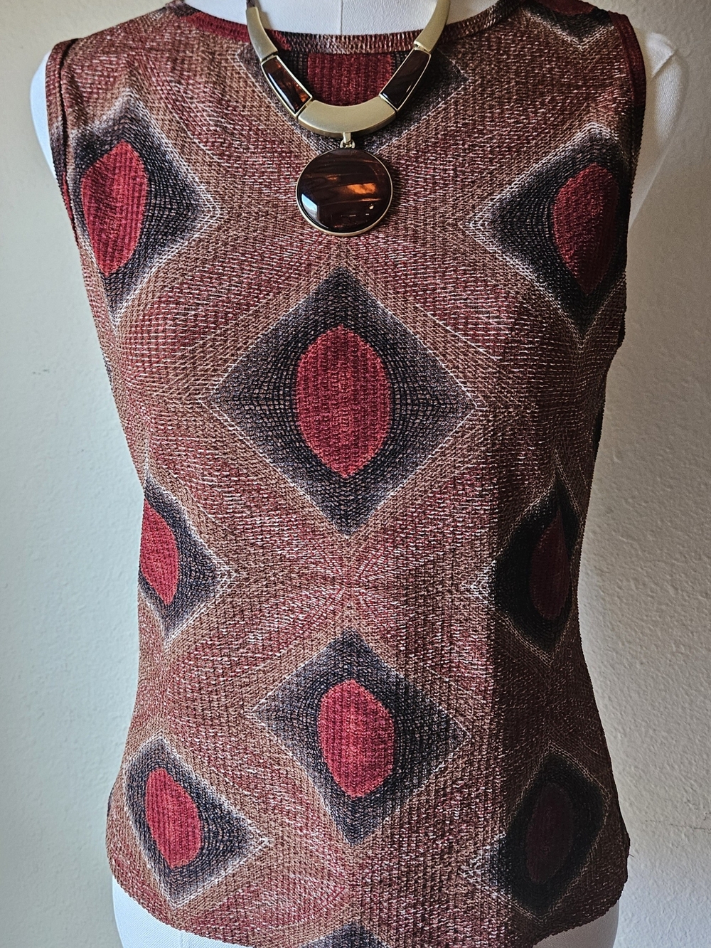 VGT/Y2K JAIPUR GEOMETRIC CONCENTRIC DIAMOND KNIT TANK TOP